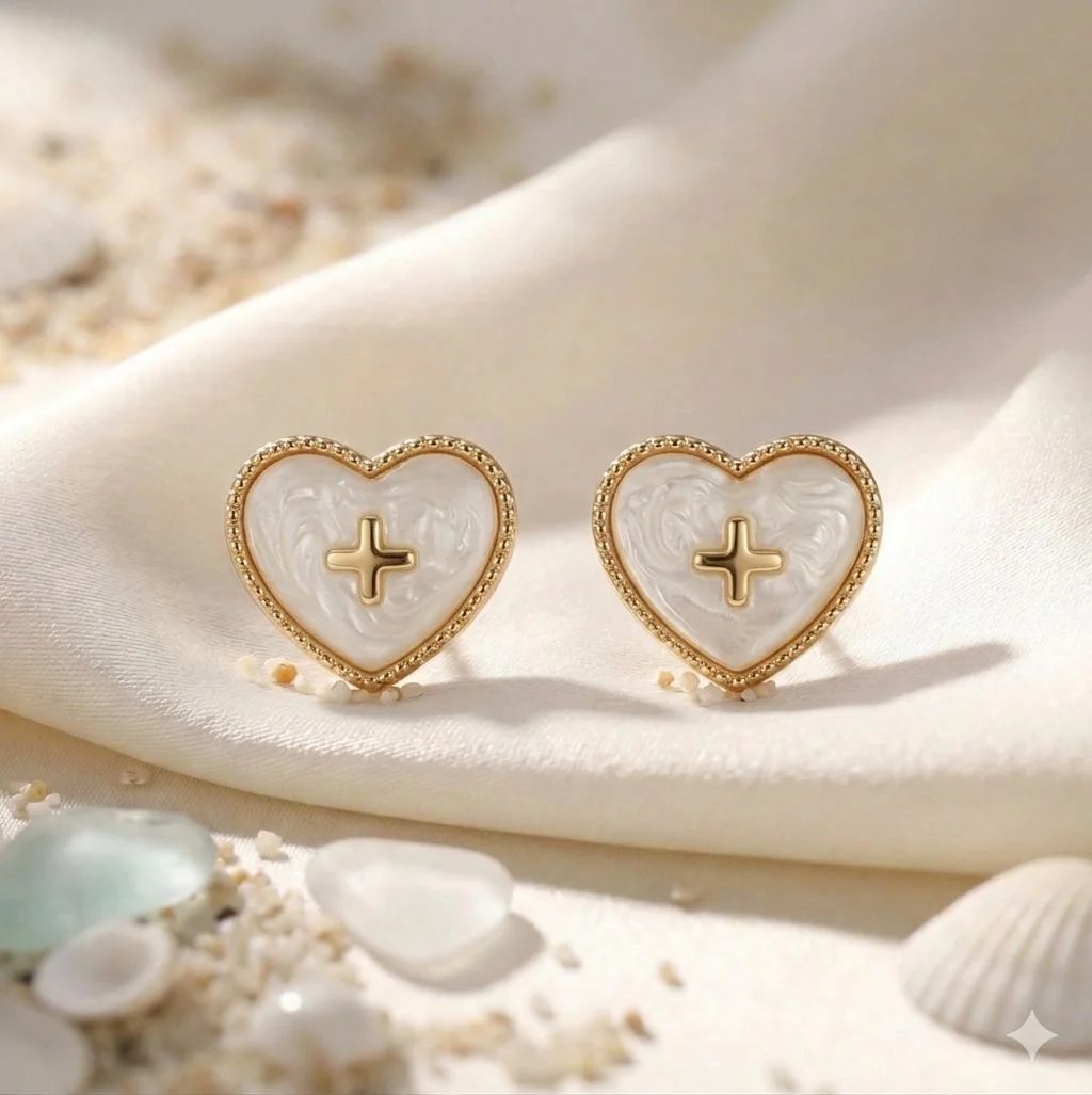Ivory Heart Stud Earrings