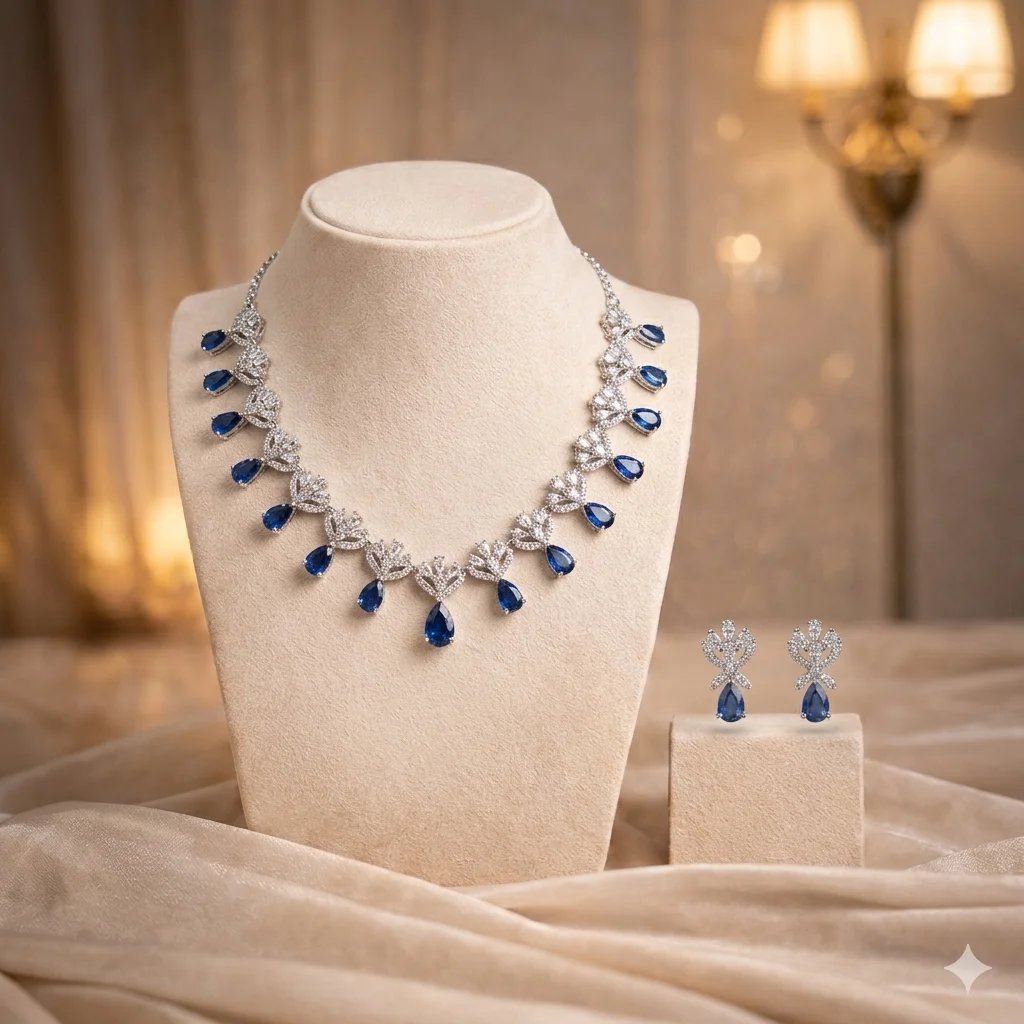 Sapphire Drop Necklace Set
