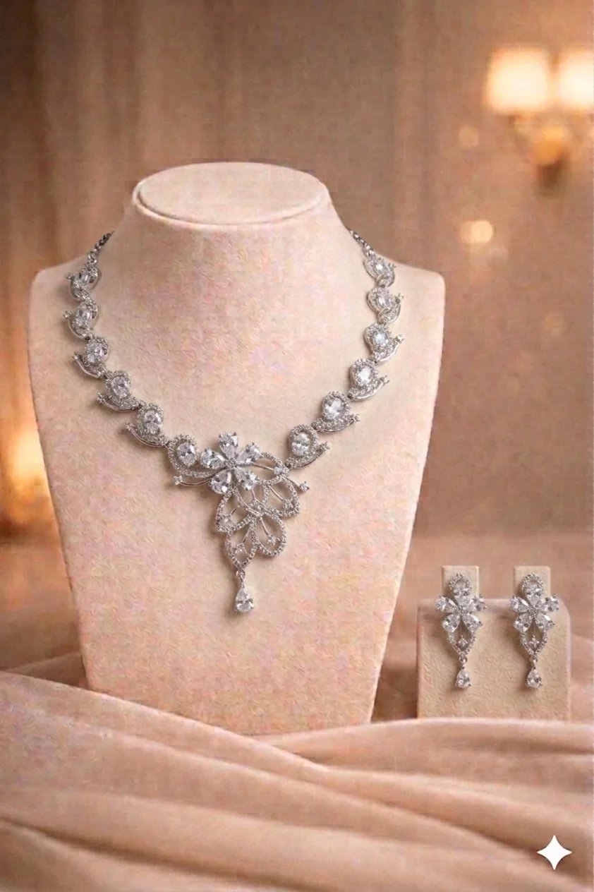 Crystal Cascade Necklace Set